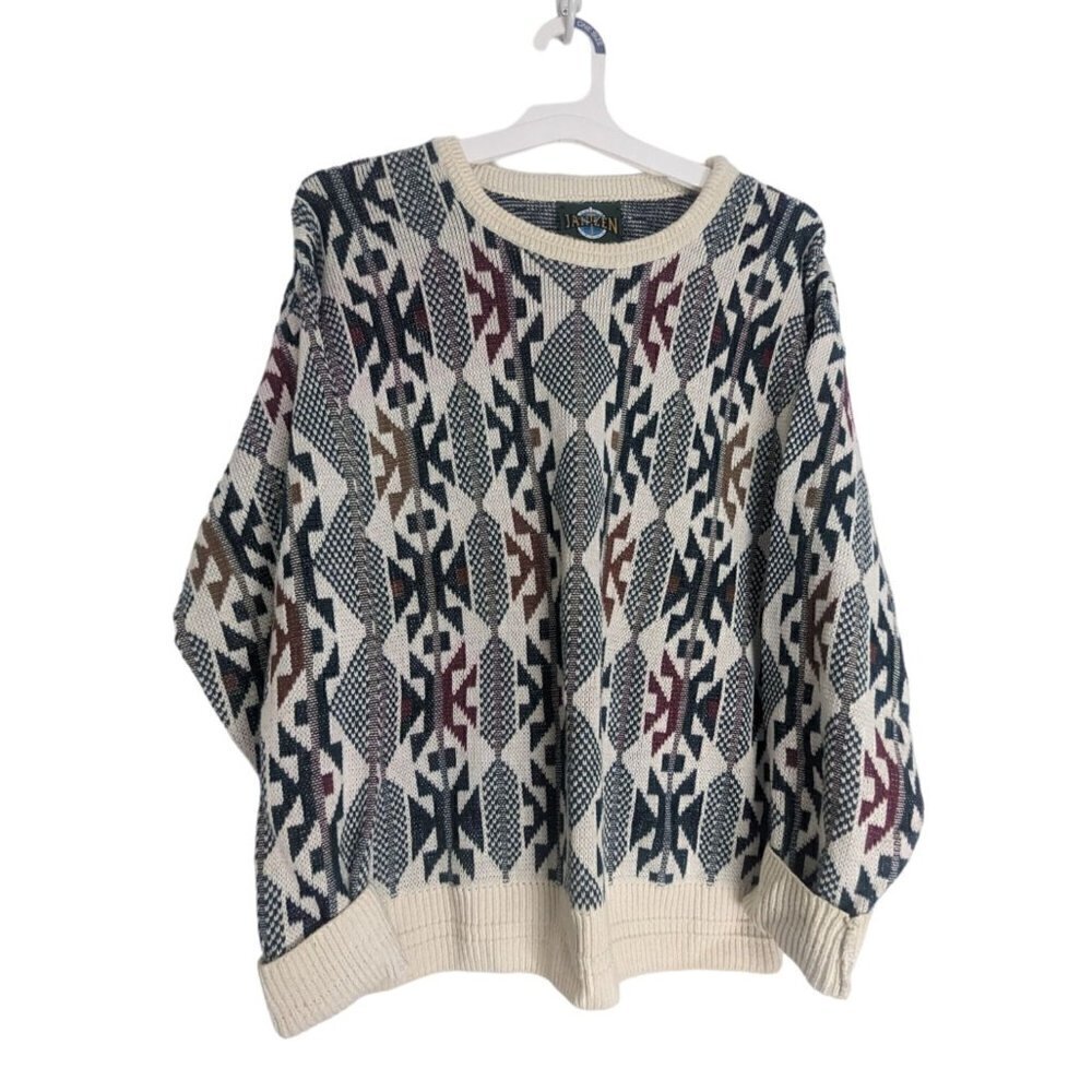 Vintage Jantzen Oversized Sweater Aztec Red Cream Green USA Made Men's Medium